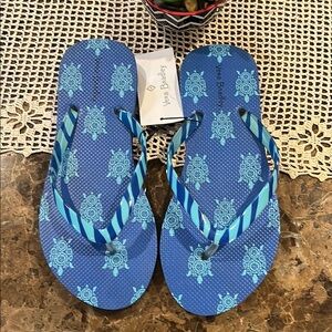 🆕 Vera Bradley Blue Marine Turtles Flip Flop Sandals size Small